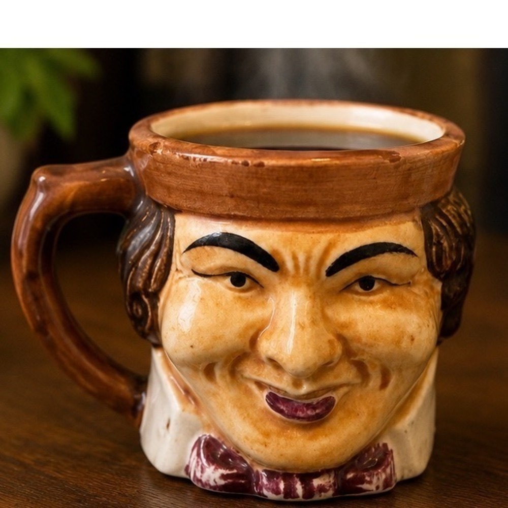 Vintage Ceramic Toby Jug Character Mug Small Smiling Man Bow Tie Brown‎ 2.75in